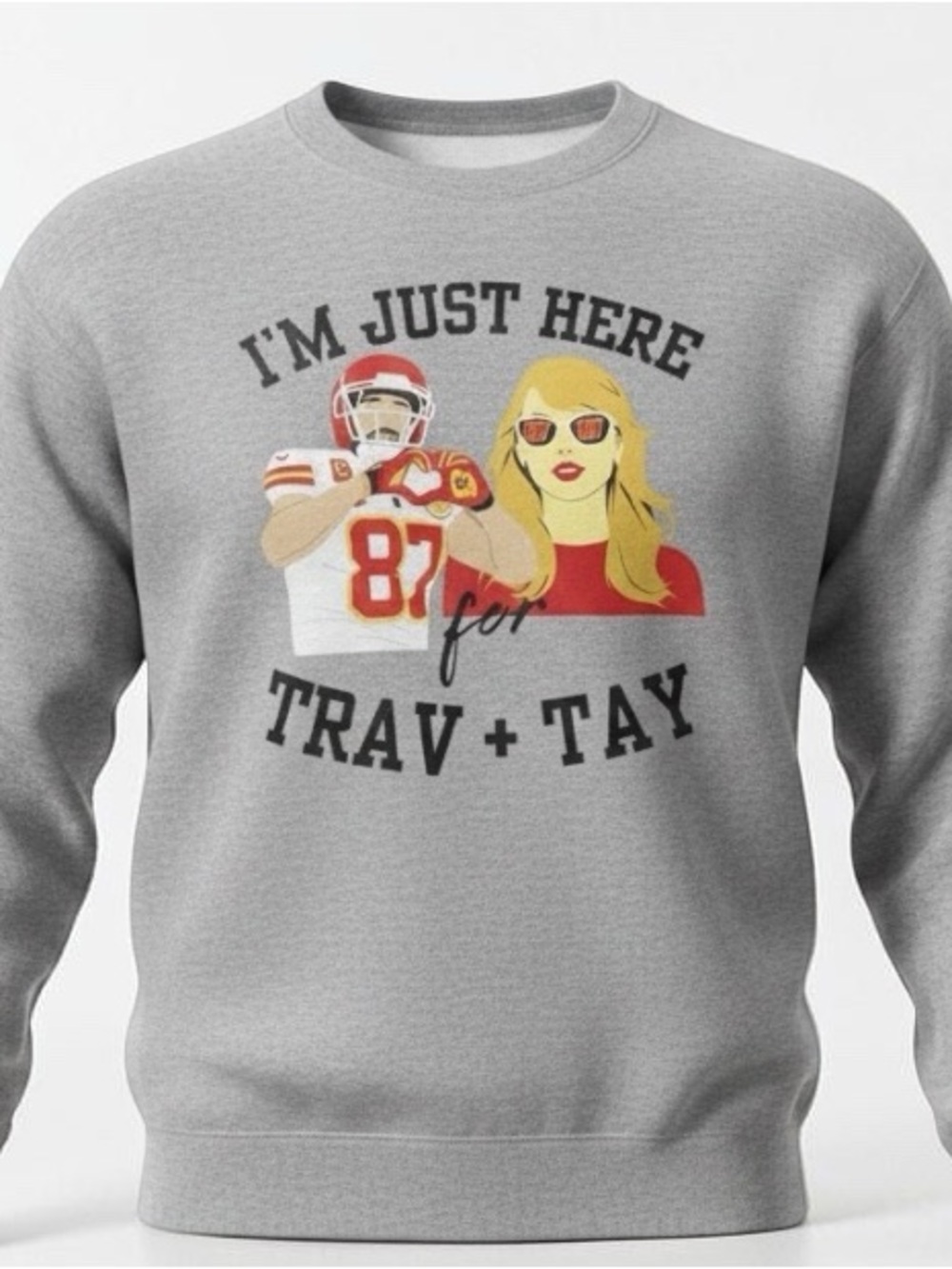 Trav + Tay Chiefs Football Crewneck Sweatshirt Gray L Swiftie Fan Graphic Taylor